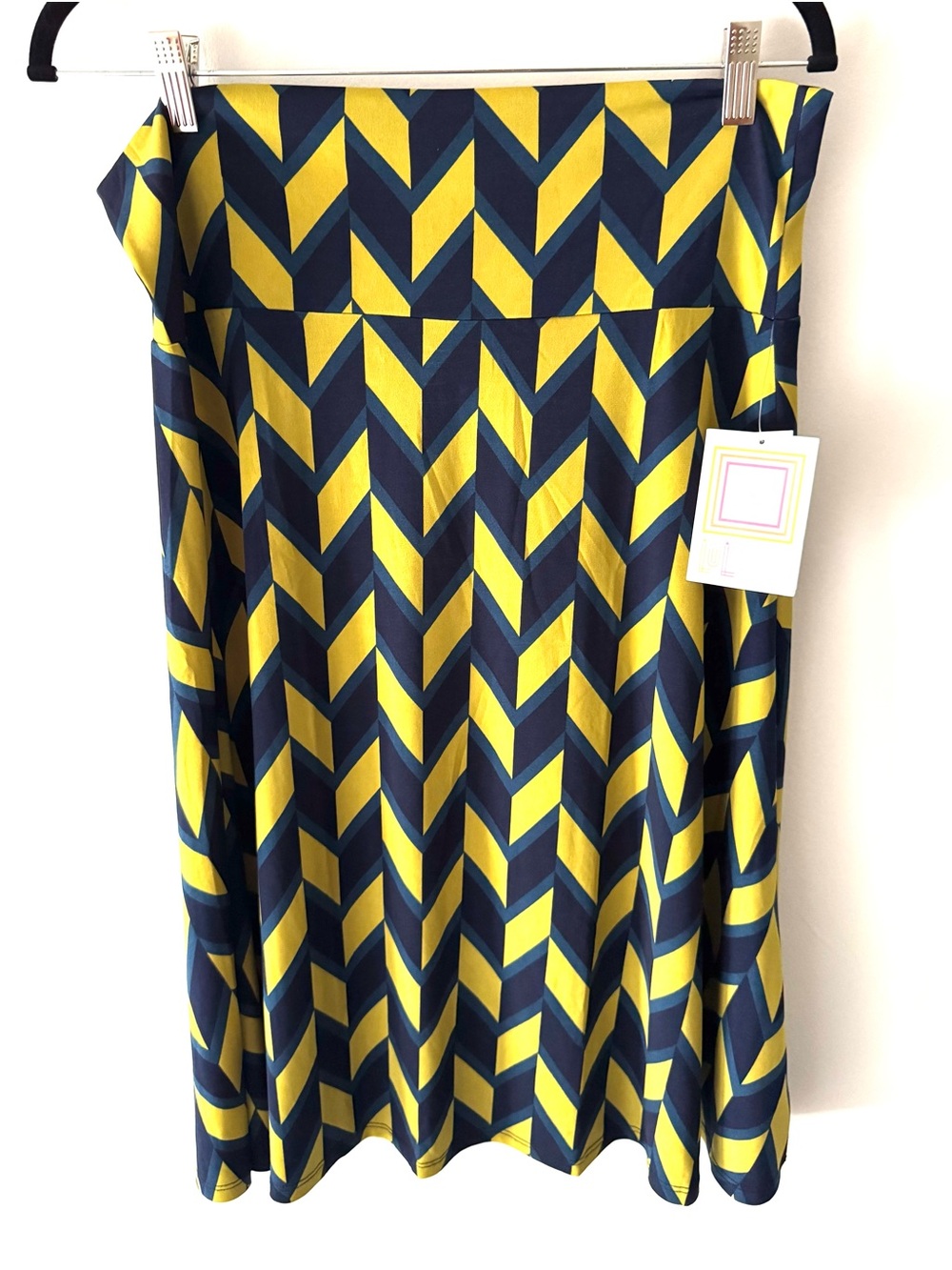 LuLaRoe Mustard, Teal and Navy Chevron A-line Skirt NWT